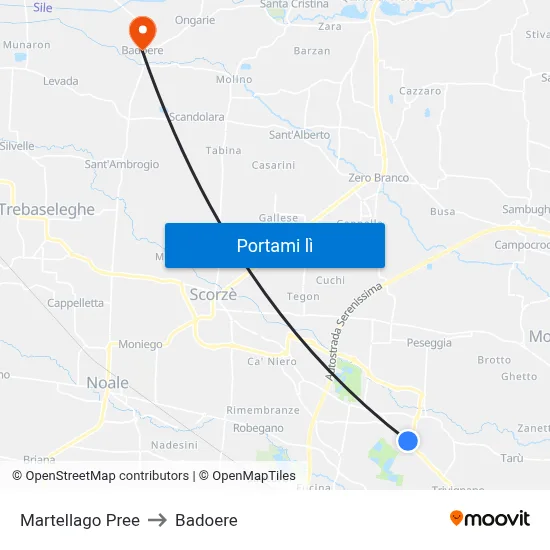 Martellago Pree to Badoere map