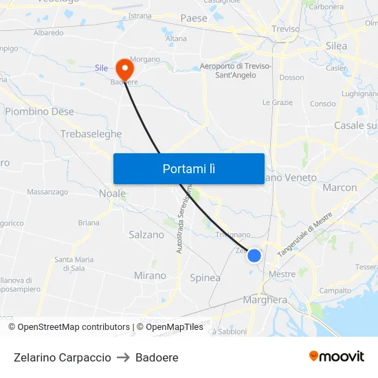 Zelarino Carpaccio to Badoere map