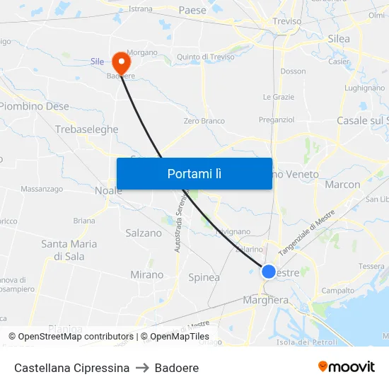 Castellana Cipressina to Badoere map