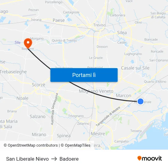 San Liberale Nievo to Badoere map