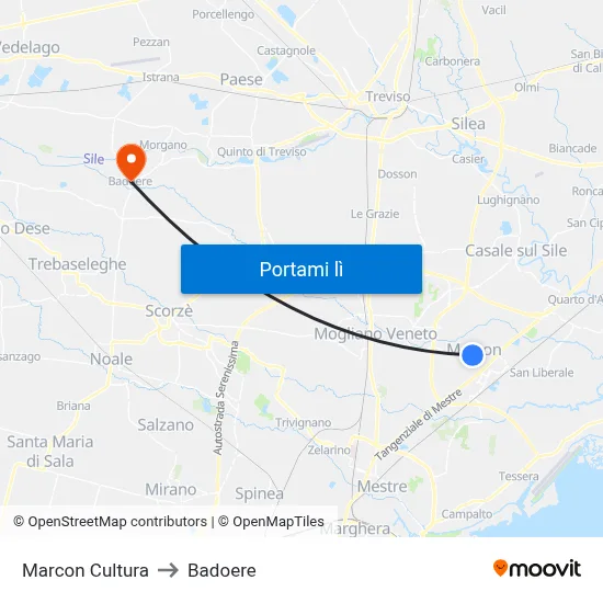 Marcon  Cultura to Badoere map