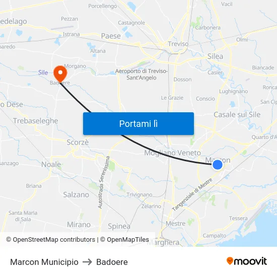 Marcon Municipio to Badoere map