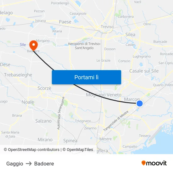 Gaggio to Badoere map