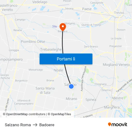 Salzano Roma to Badoere map