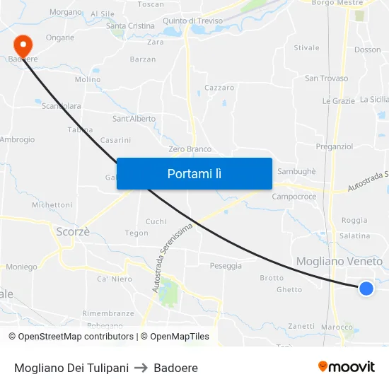 Mogliano Dei Tulipani to Badoere map