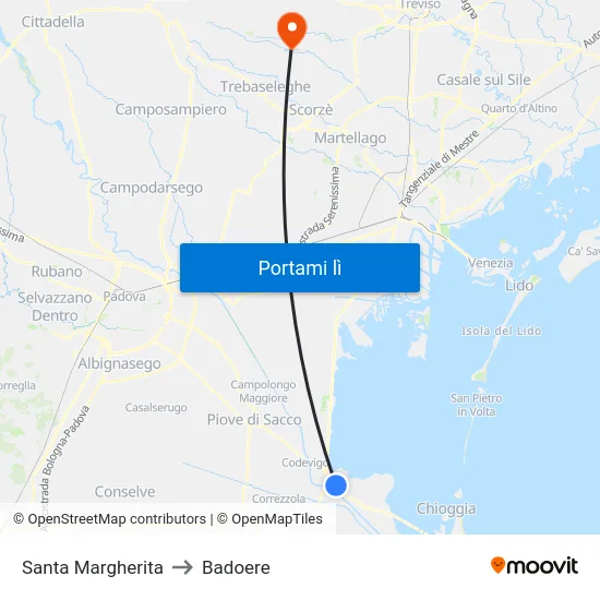 Santa Margherita to Badoere map