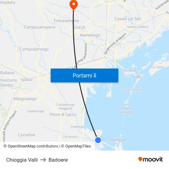 Chioggia Valli to Badoere map