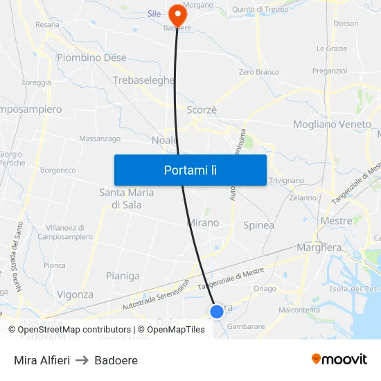 Mira Alfieri to Badoere map