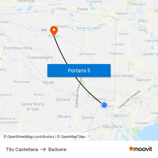 Tito Castellana to Badoere map