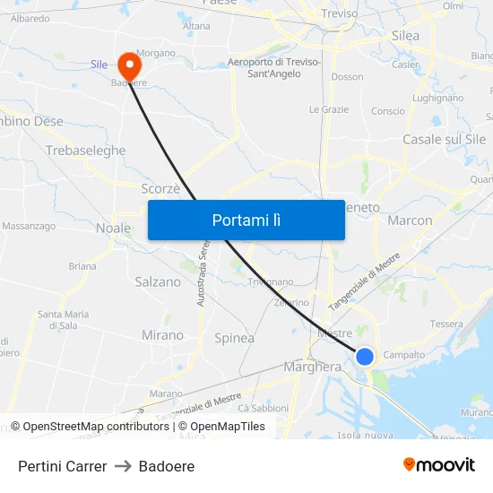 Pertini Carrer to Badoere map