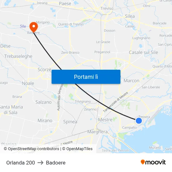 Orlanda 200 to Badoere map