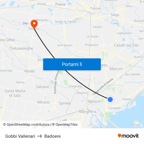 Gobbi Vallenari to Badoere map