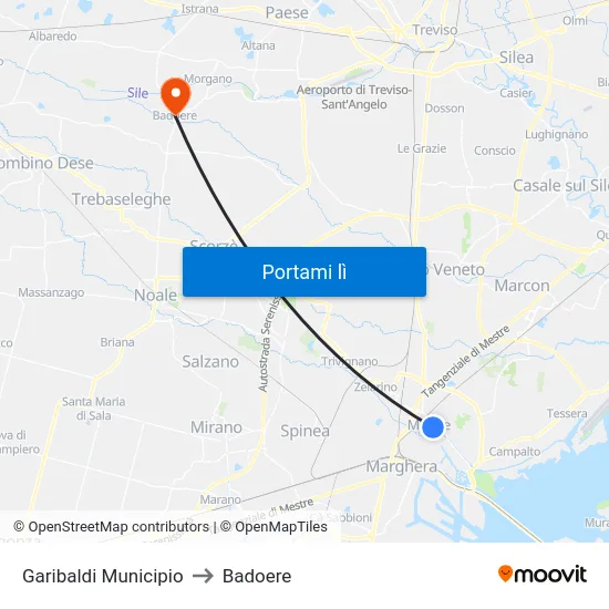 Garibaldi Municipio to Badoere map