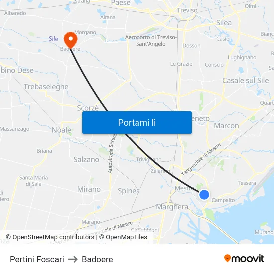 Pertini Foscari to Badoere map