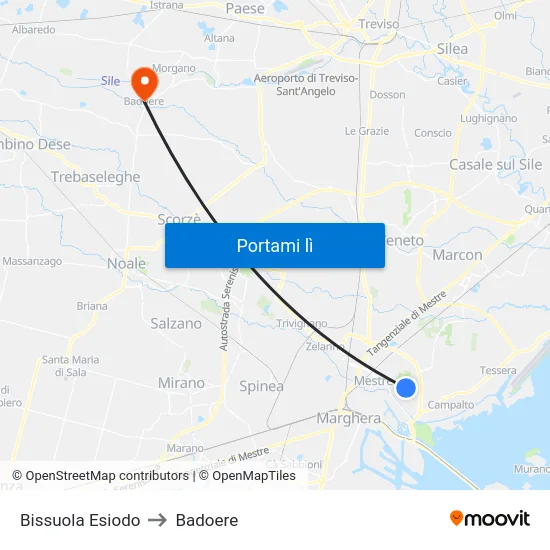 Bissuola Esiodo to Badoere map