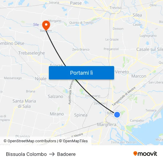 Bissuola Colombo to Badoere map