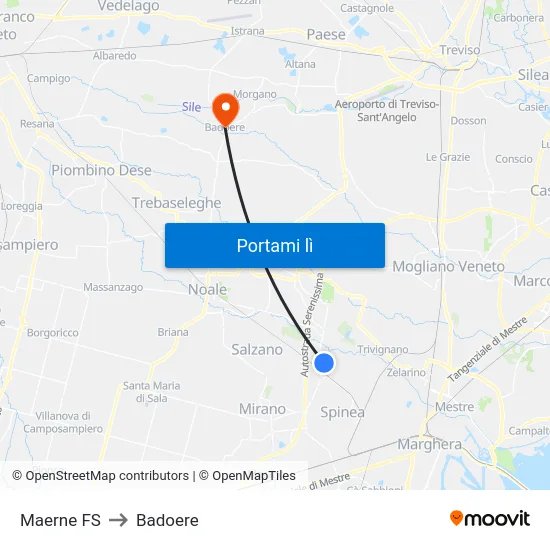 Maerne FS to Badoere map