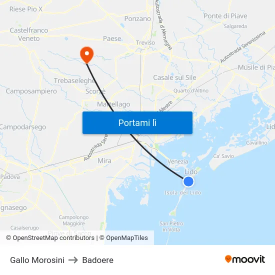 Gallo Morosini to Badoere map