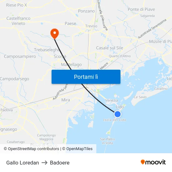 Gallo Loredan to Badoere map