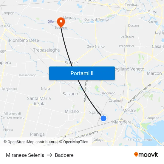 Miranese Selenia to Badoere map