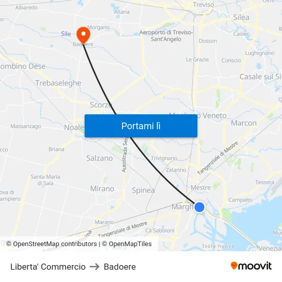 Liberta' Commercio to Badoere map