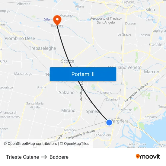 Trieste Catene to Badoere map
