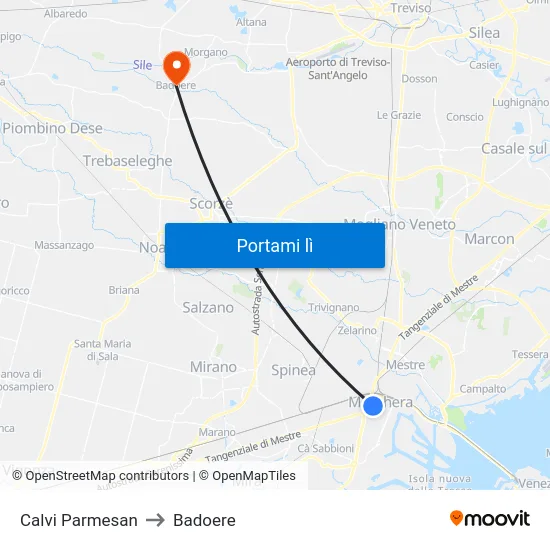 Calvi Parmesan to Badoere map