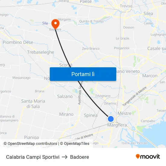 Calabria Campi Sportivi to Badoere map