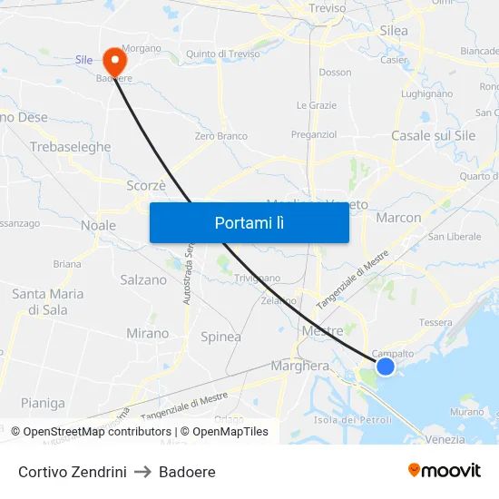 Cortivo Zendrini to Badoere map