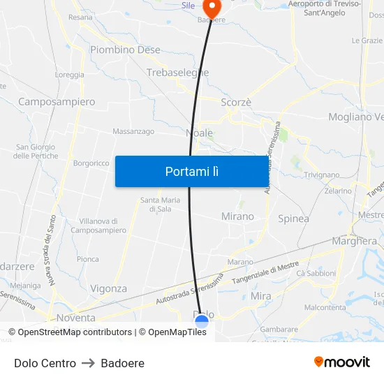 Dolo Centro to Badoere map