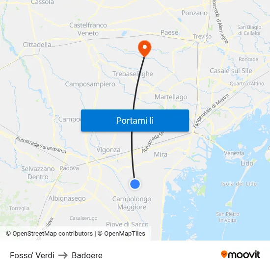 Fosso' Verdi to Badoere map