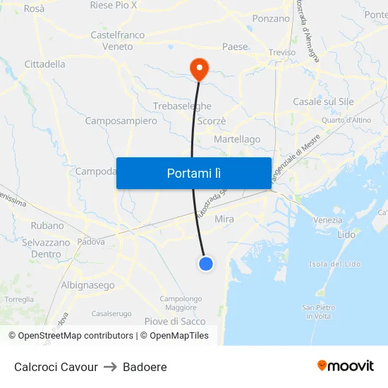 Calcroci Cavour to Badoere map