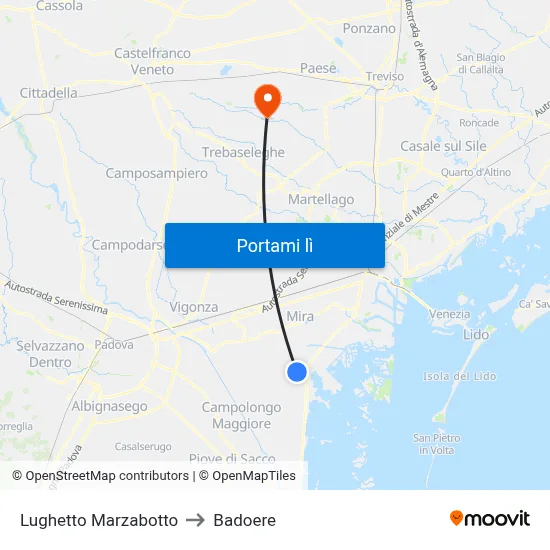 Lughetto Marzabotto to Badoere map