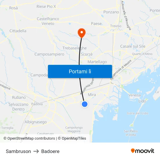 Sambruson to Badoere map