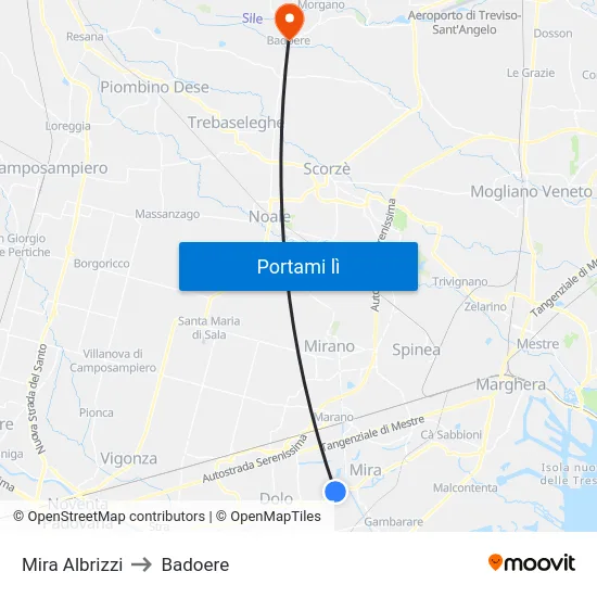 Mira Albrizzi to Badoere map