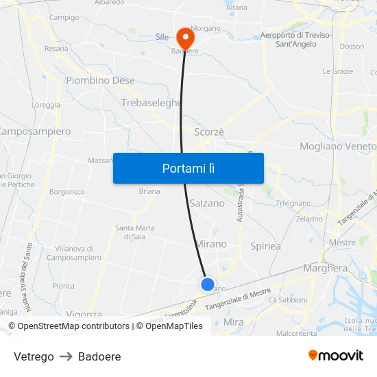 Vetrego to Badoere map