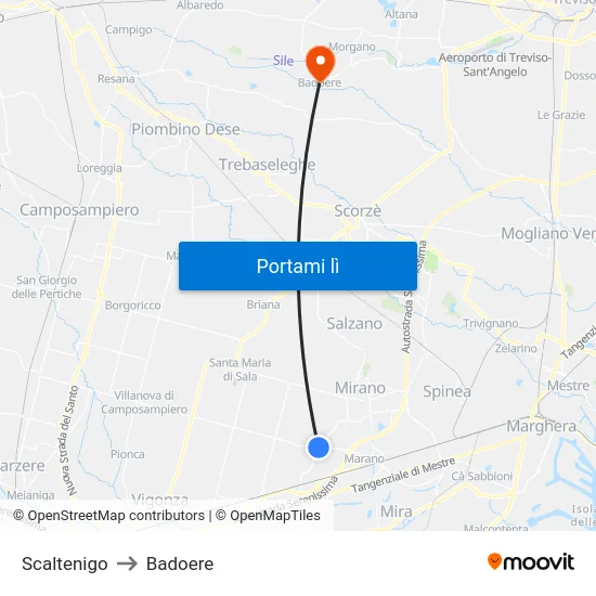 Scaltenigo to Badoere map