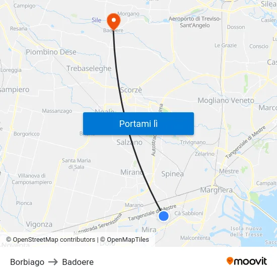 Borbiago to Badoere map