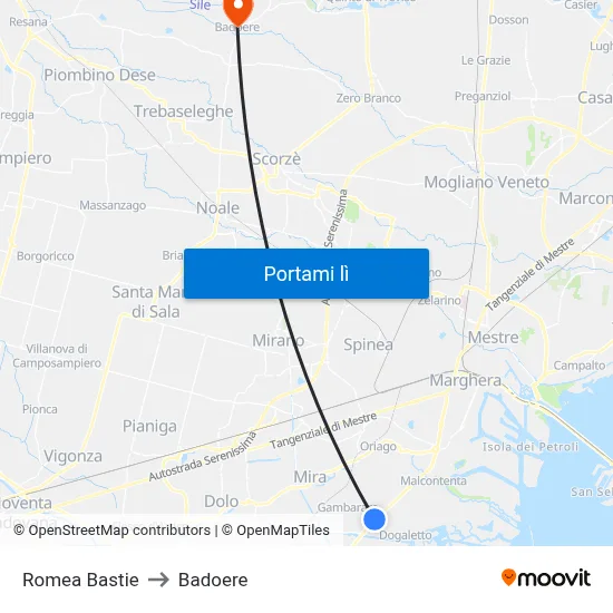 Romea Bastie to Badoere map