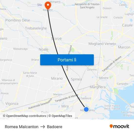 Romea Malcanton to Badoere map
