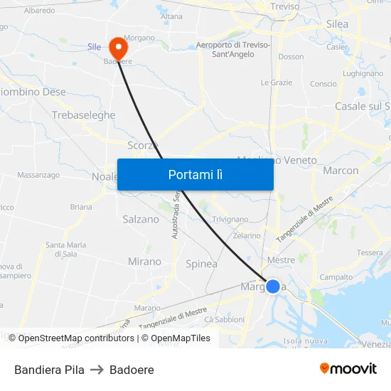 Bandiera Pila to Badoere map