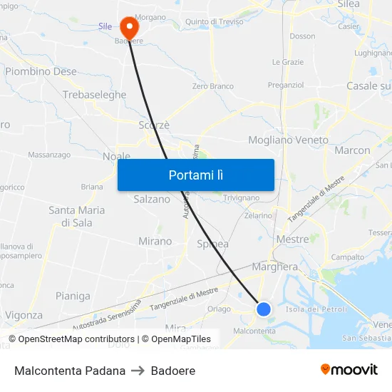Malcontenta Padana to Badoere map