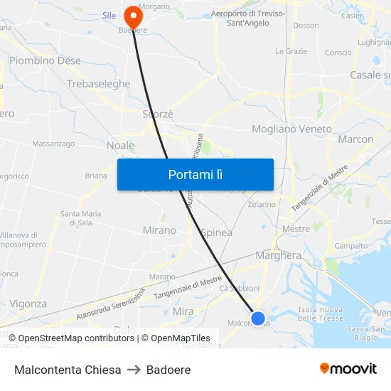 Malcontenta Chiesa to Badoere map