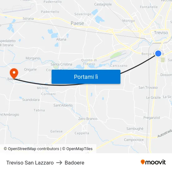 Treviso San Lazzaro to Badoere map