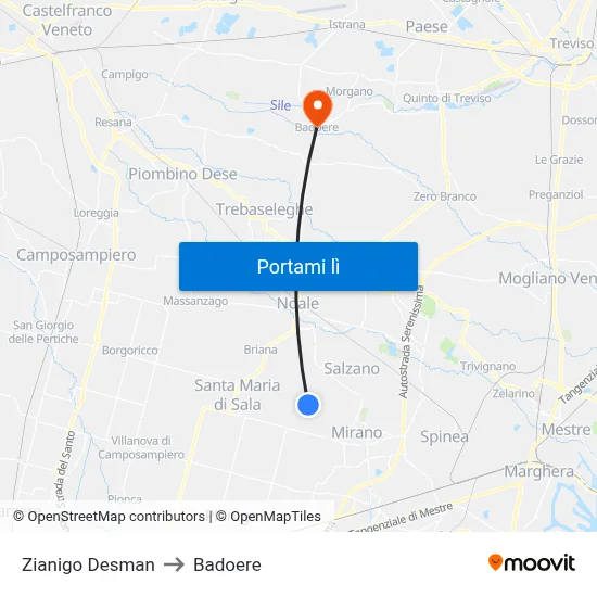 Zianigo Desman to Badoere map