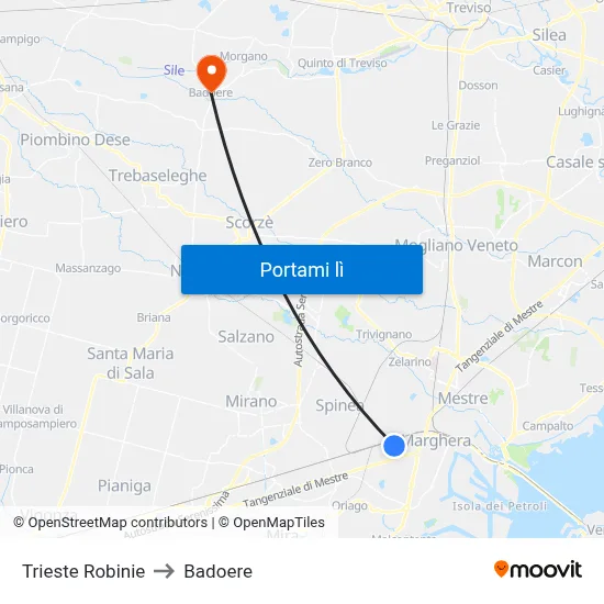 Trieste Robinie to Badoere map