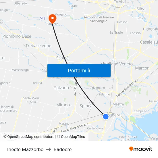 Trieste Mazzorbo to Badoere map