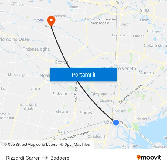 Rizzardi Carrer to Badoere map