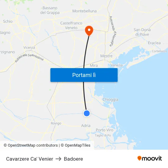 Cavarzere Ca' Venier to Badoere map
