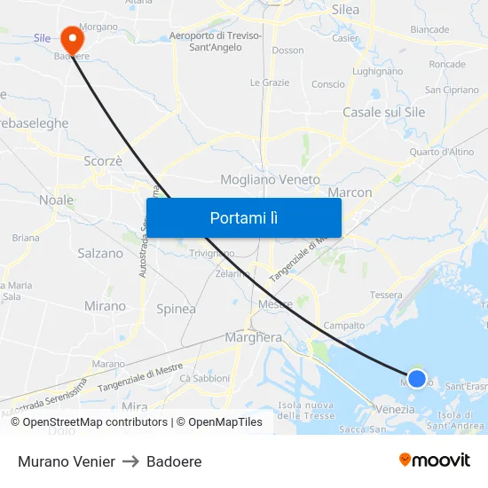 Murano Venier to Badoere map